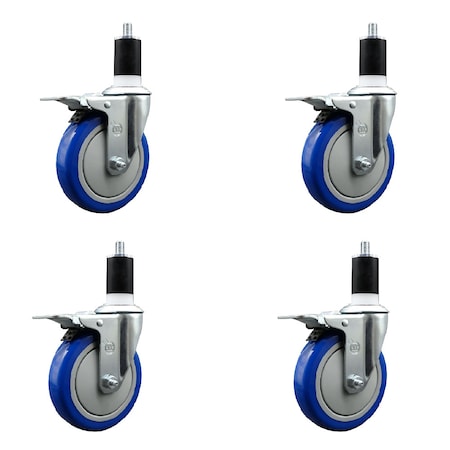Service Caster 5'' Blue Poly Swivel 1-1/2'' Expanding Stem Caster Set Total Lock Brake, 4PK SCC-EXTTL20S514-PPUB-BLUE-112-4